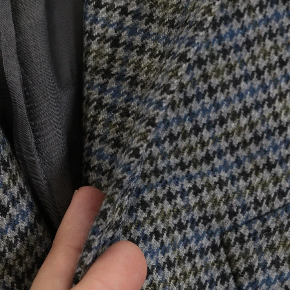 Brooks Brothers Sport Coat Houndstooth Check Blazer Blue Brown Tweed Wool Sz 48R